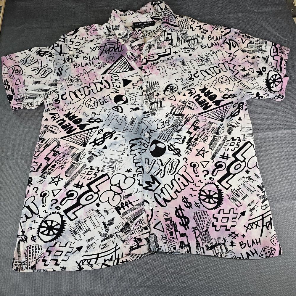 No Boundaries Grafitti Tie Dye Button Shirt MED